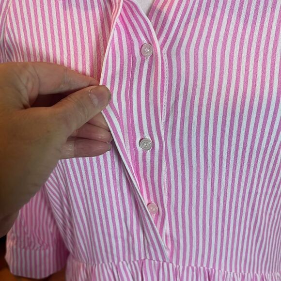 A Loves A Pinstripe Pink and White Striped Tiered Midi Shirt Dress, size L - Picture 4 of 10